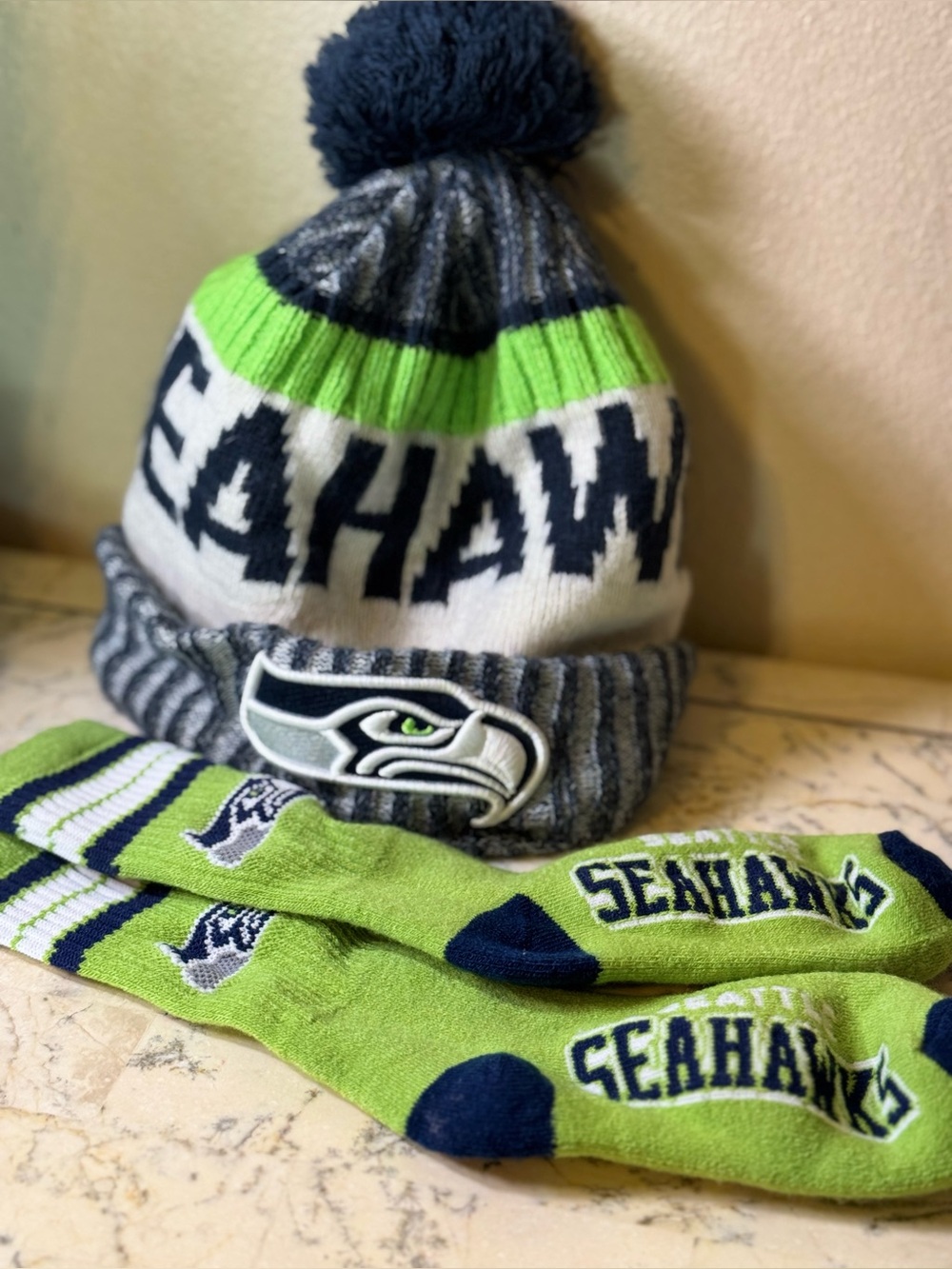 Seattle Seahawks Beanie and Socks Set